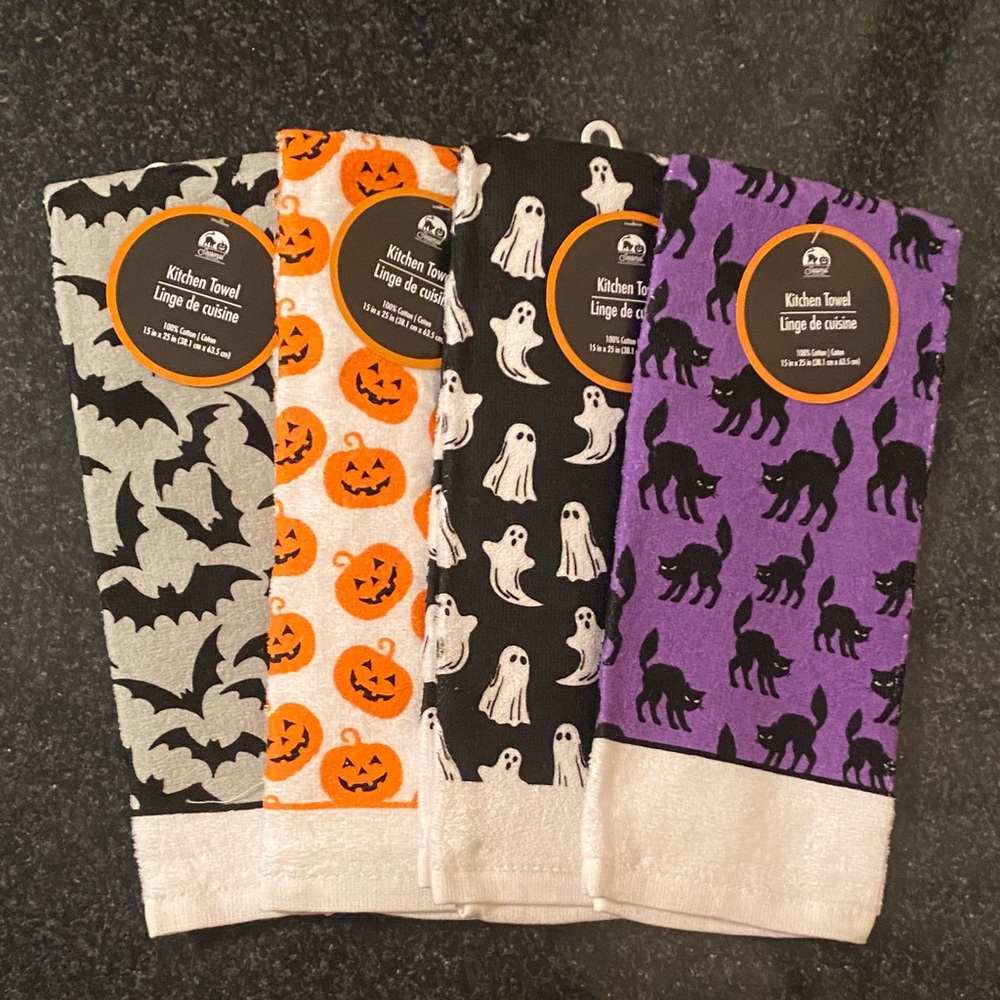 Set Of 100% Cotton Halloween Kitchen Towels